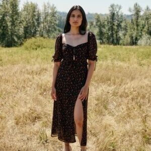 Park & Fifth Black Floral Midi Dress